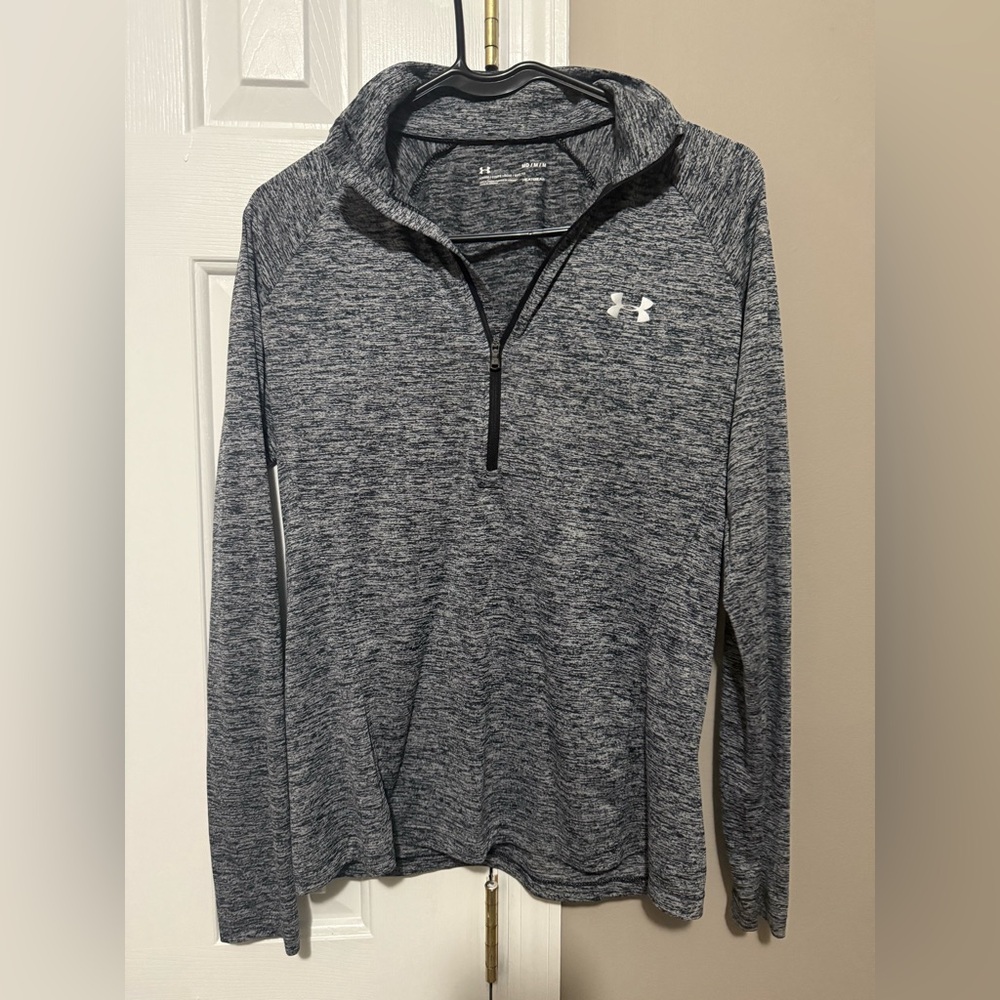 Under Armour HeatGear Women's Heather Gray/black Long Sleeve Half-Zip Top - Picture 1 of 8